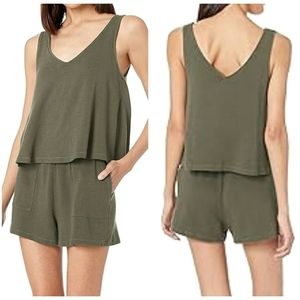 Monrow supersoft tank overlay romper green evergreen medium NWT